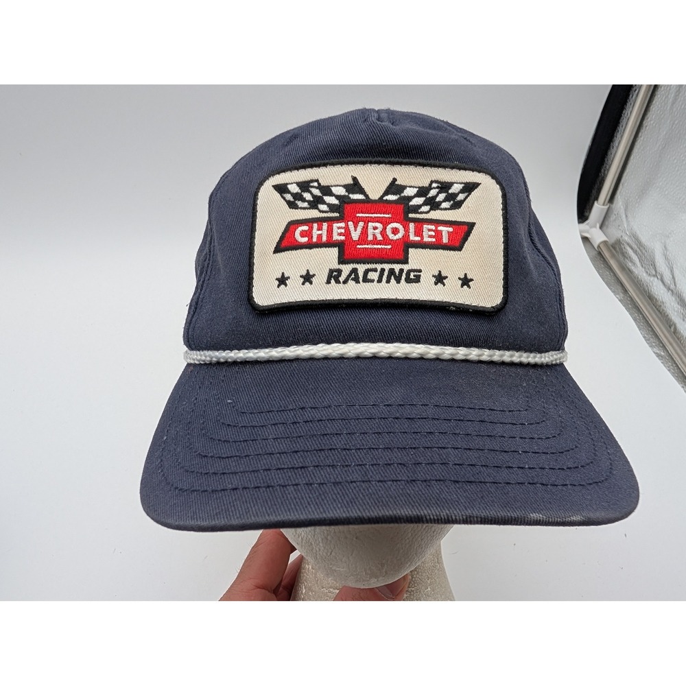 Chevrolet Racing Hat Navy Blue Rope Snapback GM Licensed Trucker Cap